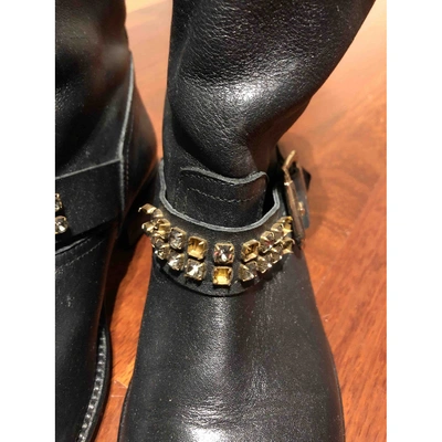 Pre-owned Pinko Leather Biker Boots In Black