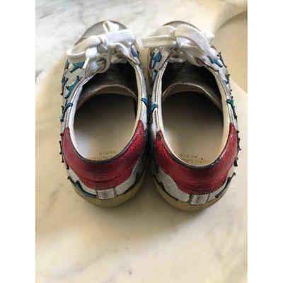 Pre-owned Saint Laurent Court Leather Trainers In Silver