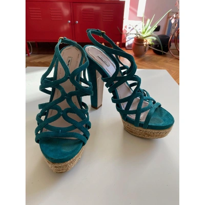 Pre-owned Miu Miu Sandals In Turquoise