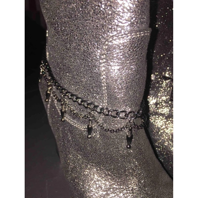 Pre-owned Pinko Leather Ankle Boots In Silver