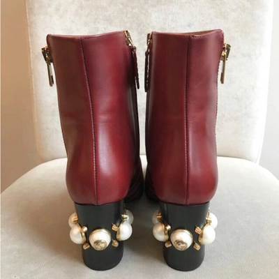 Pre-owned Gucci Marmont Red Leather Ankle Boots