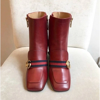 Pre-owned Gucci Marmont Red Leather Ankle Boots