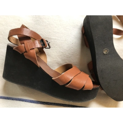 Pre-owned Swildens Camel Leather Sandals