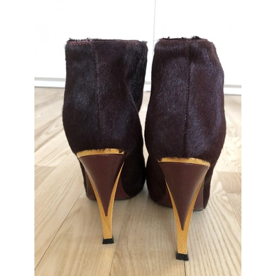 Pre-owned Diane Von Furstenberg Burgundy Pony-style Calfskin Ankle Boots