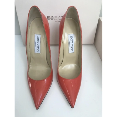 Pre-owned Jimmy Choo Anouk Orange Patent Leather Heels