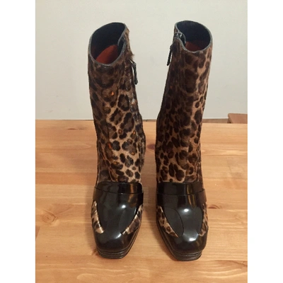 Pre-owned Missoni Pony-style Calfskin Ankle Boots In Black