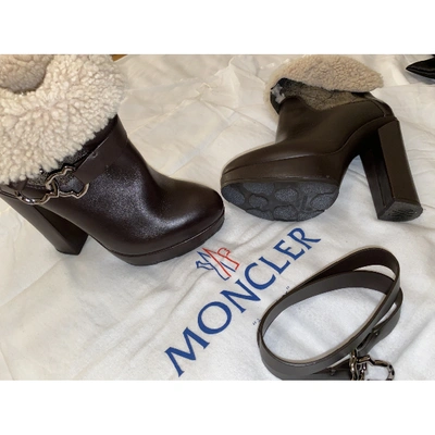 Pre-owned Moncler Leather Ankle Boots In Brown