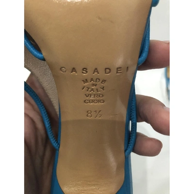 Pre-owned Casadei Leather Sandals In Turquoise