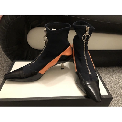 Pre-owned Versace Blue Leather Ankle Boots
