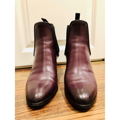 Pre-owned Santoni Leather Ankle Boots In Burgundy
