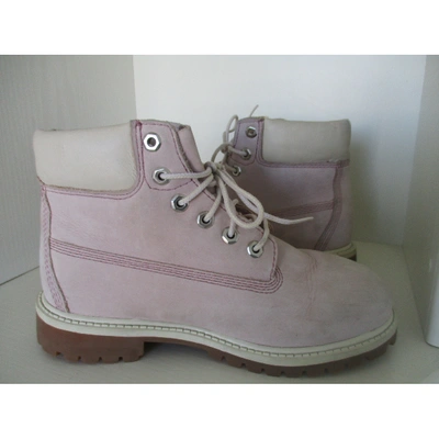 Pre-owned Timberland Pink Suede Lace Ups