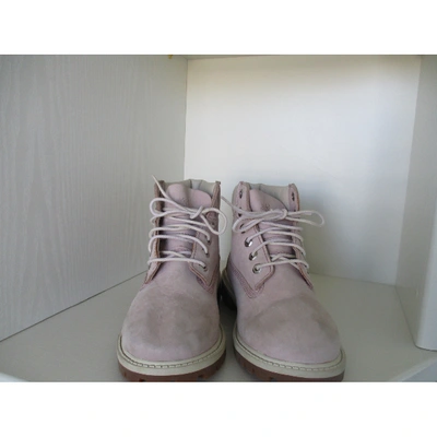 Pre-owned Timberland Pink Suede Lace Ups