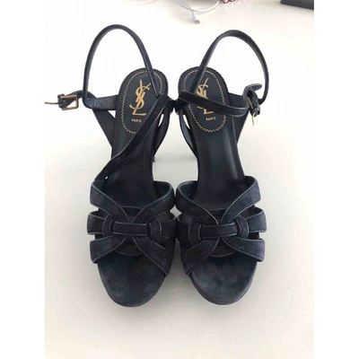 Pre-owned Saint Laurent Tribute Sandal In Navy