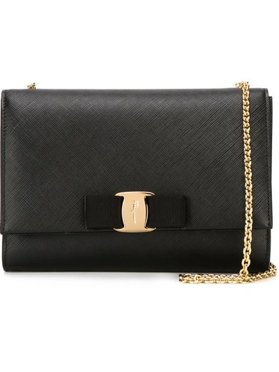 Ferragamo Ginny Small Leather Shoulder Bag In Black