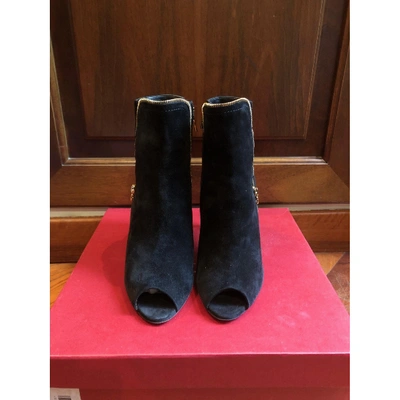 Pre-owned Ferragamo Open Toe Boots In Black