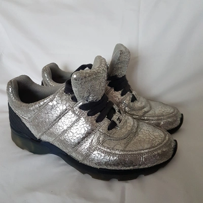 Pre-owned Chanel Leather Trainers In Silver