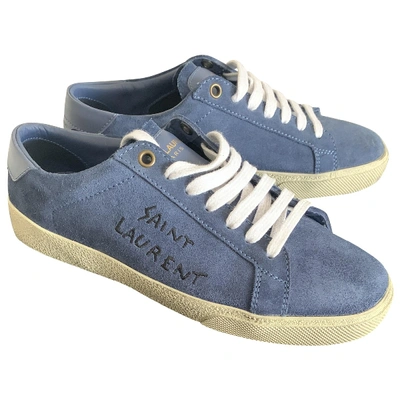 Pre-owned Saint Laurent Court Blue Suede Trainers