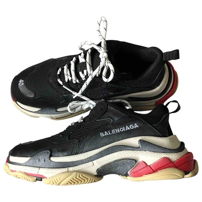 Pre-owned Balenciaga Triple S Black Leather Trainers