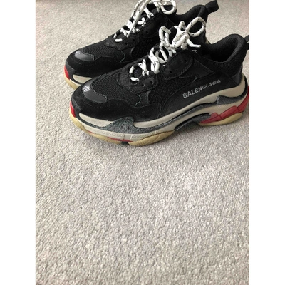 Pre-owned Balenciaga Triple S Black Leather Trainers