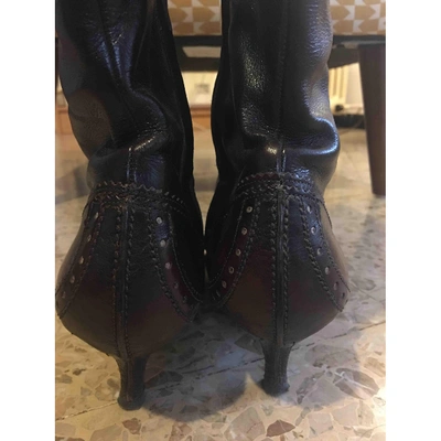 Pre-owned Saint Laurent Leather Boots In Burgundy