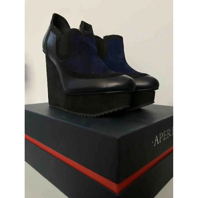 Pre-owned Aperlai Blue Leather Ankle Boots