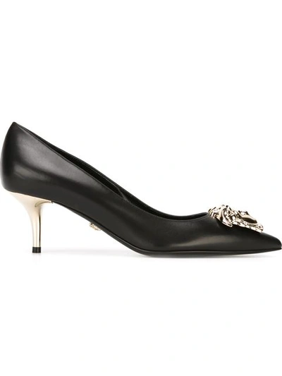 Shop Versace Kitten Heel Pumps In Black