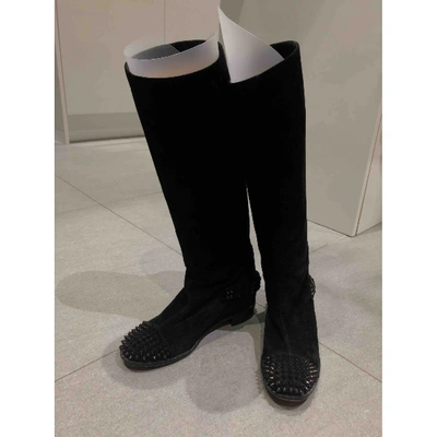 Pre-owned Christian Louboutin Egoutina Black Suede Boots