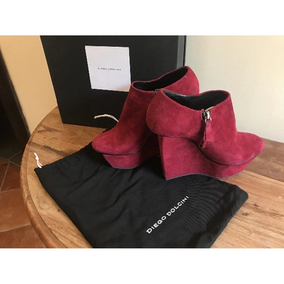 Pre-owned Diego Dolcini Red Suede Ankle Boots