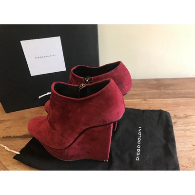 Pre-owned Diego Dolcini Red Suede Ankle Boots