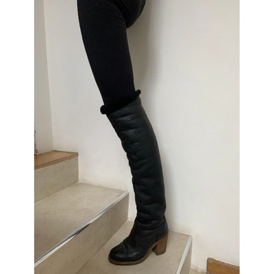 Pre-owned Chanel Navy Leather Boots