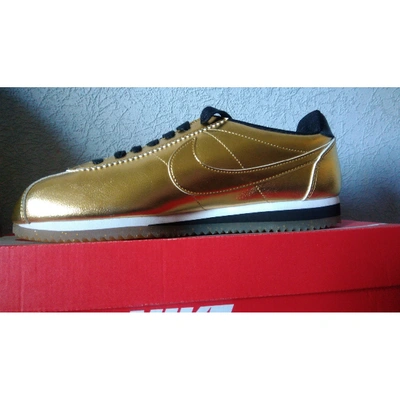 Pre-owned Nike Cortez Leather Trainers In Gold