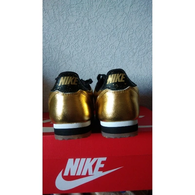 Pre-owned Nike Cortez Leather Trainers In Gold