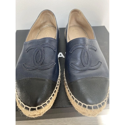 Pre-owned Chanel Navy Leather Espadrilles