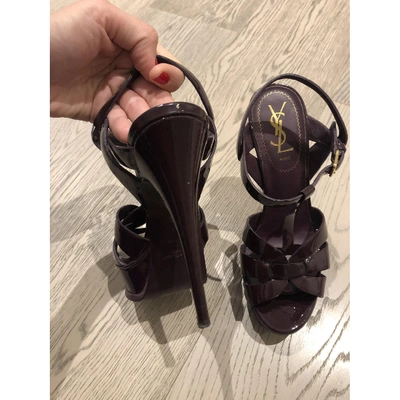 Pre-owned Saint Laurent Tribute Patent Leather Sandals In Burgundy