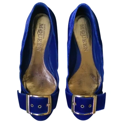 Pre-owned Alexander Mcqueen Blue Velvet Ballet Flats