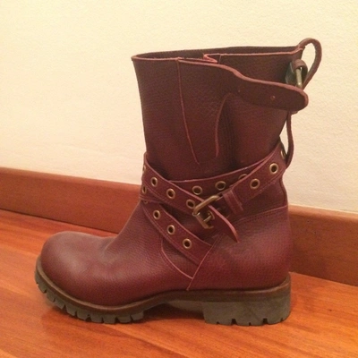 Pre-owned Sergio Rossi Leather Ankle Boots In Burgundy