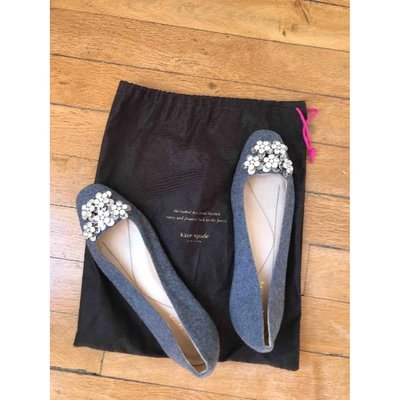 Pre-owned Kate Spade Tweed Ballet Flats In Grey