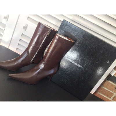 Pre-owned Dolce & Gabbana Leather Ankle Boots In Brown