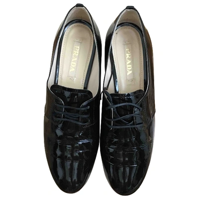 Pre-owned Prada Black Patent Leather Lace Ups
