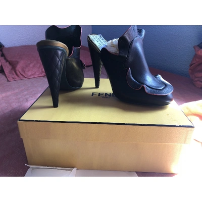Pre-owned Fendi Leather Mules In Black