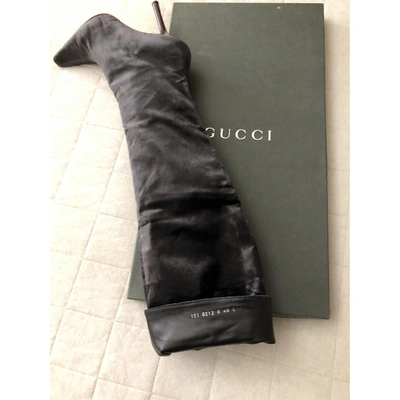 Pre-owned Gucci Velvet Boots In Blue