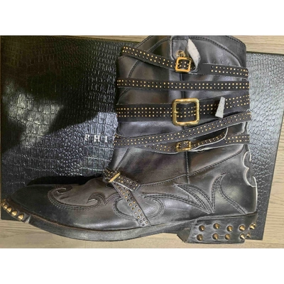 Pre-owned Philipp Plein Leather Biker Boots In Grey