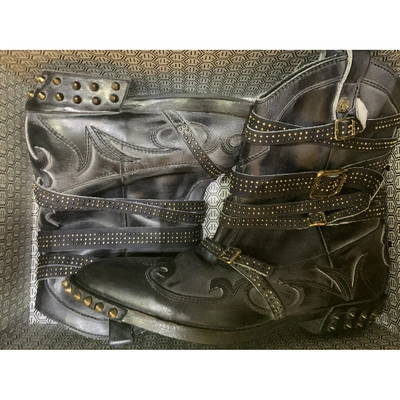 Pre-owned Philipp Plein Leather Biker Boots In Grey