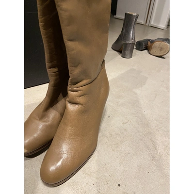 Pre-owned Barneys New York Leather Boots In Beige