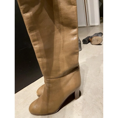 Pre-owned Barneys New York Leather Boots In Beige