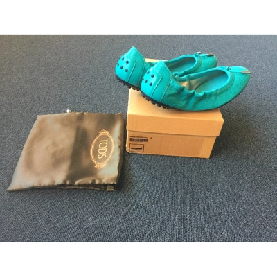 Pre-owned Tod's Leather Ballet Flats In Turquoise