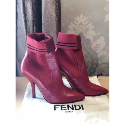 Pre-owned Fendi Leather Ankle Boots In Red