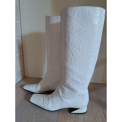 Pre-owned Fendi Cowboy Leather Cowboy Boots In White
