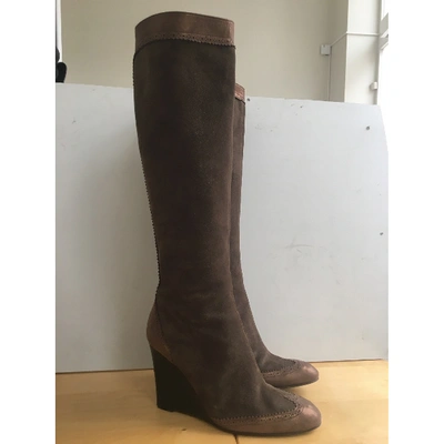 Pre-owned Pollini Western Boots In Brown