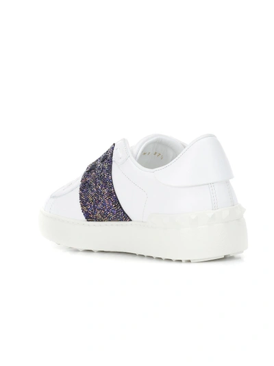 Shop Valentino Crystal-embellished Leather Sneakers